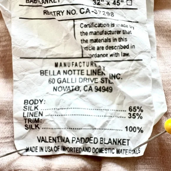 BELLA NOTTE Valentina Linen & Silk Padded Baby/Crib Quilt Blanket in Blush - Picture 6 of 9